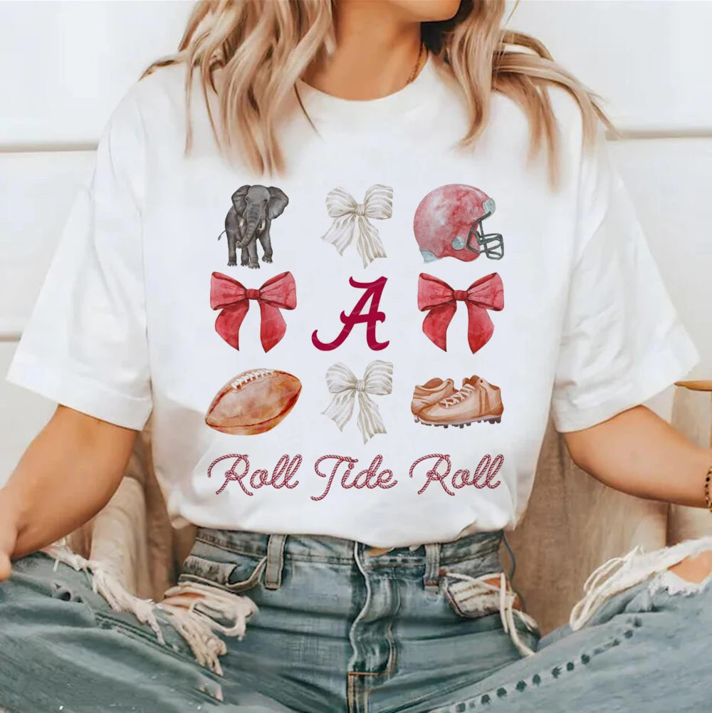 Women\'s Sweet T-Shirt Trendy Cute Alabama Football Printed Pattern Aesthetic Clothing Summer Casual Style Printed Top T-Shirt