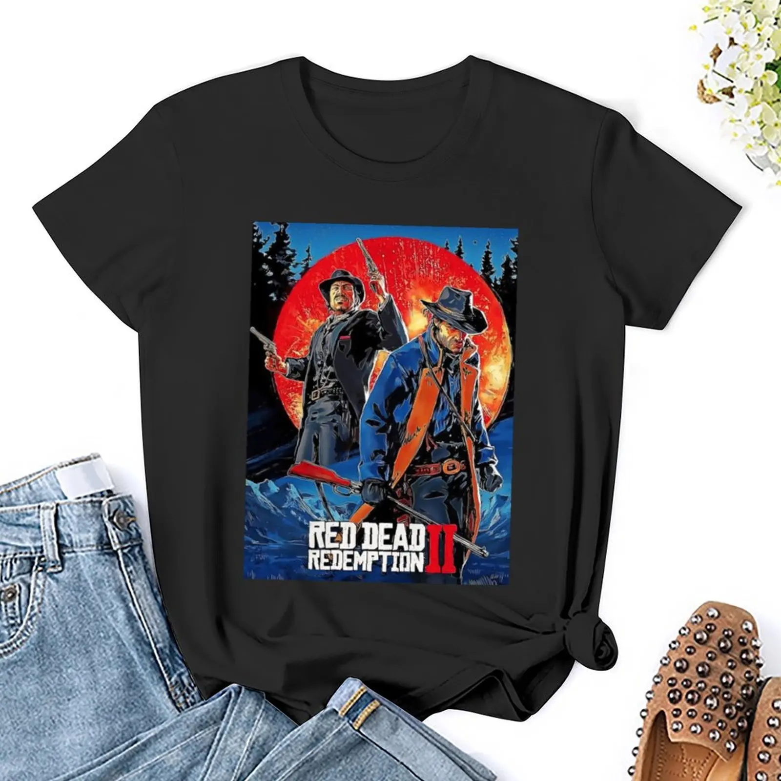 Red dead redemption2 art Camiseta con estampado de animales, tops de verano, camiseta para mujer