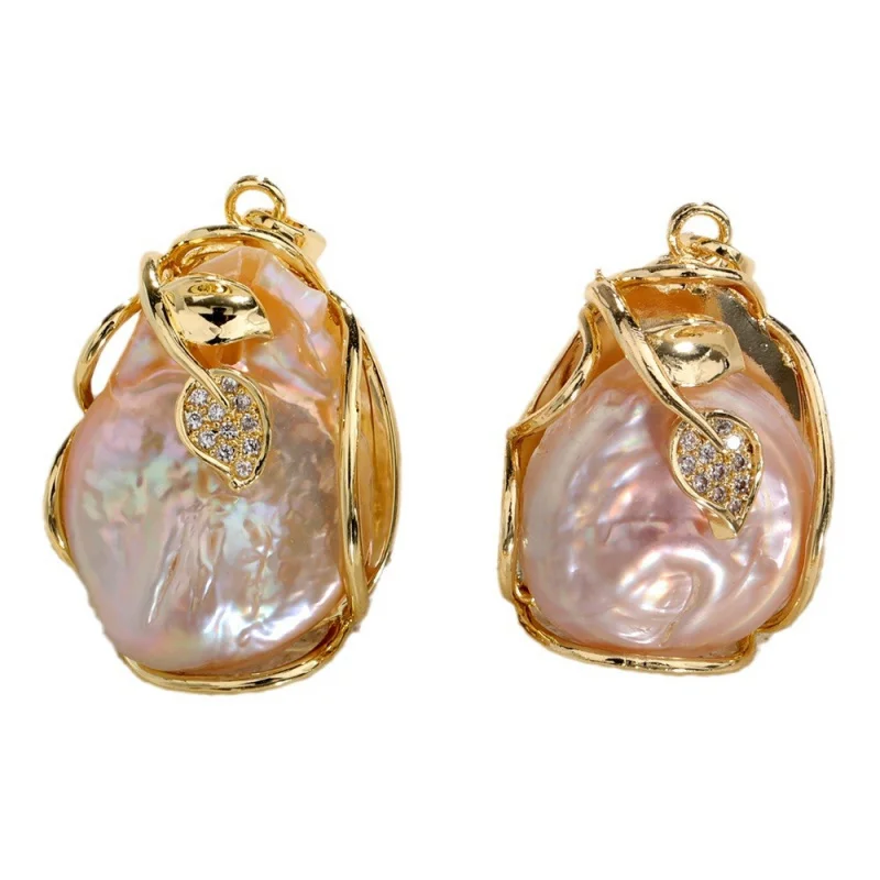 ضوء فاخر المياه العذبة الباروك اللؤلؤ قلادة قلادة DIYJewelry اكسسوارات النحاس مطلي أوراق الذهب الحقيقي المجوهرات