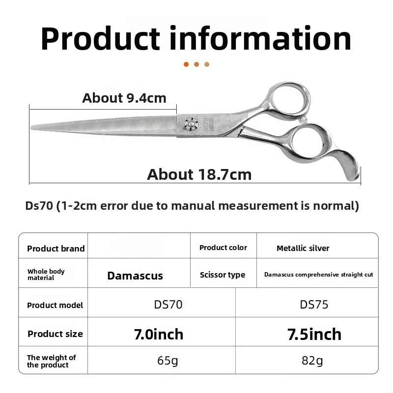 

Professional Pet Grooming Scissors, 7/7.5 Inch Straight Dog Cat Hair Cutting Shears for Grooming