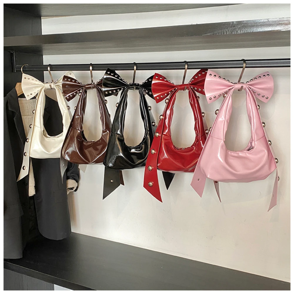 

Sweet Cool Style Rivet Decoration Bow Handle Armpit Bag Fashion Casual Versatile Handheld Bag Women's Niche Unique Shoulder Bag