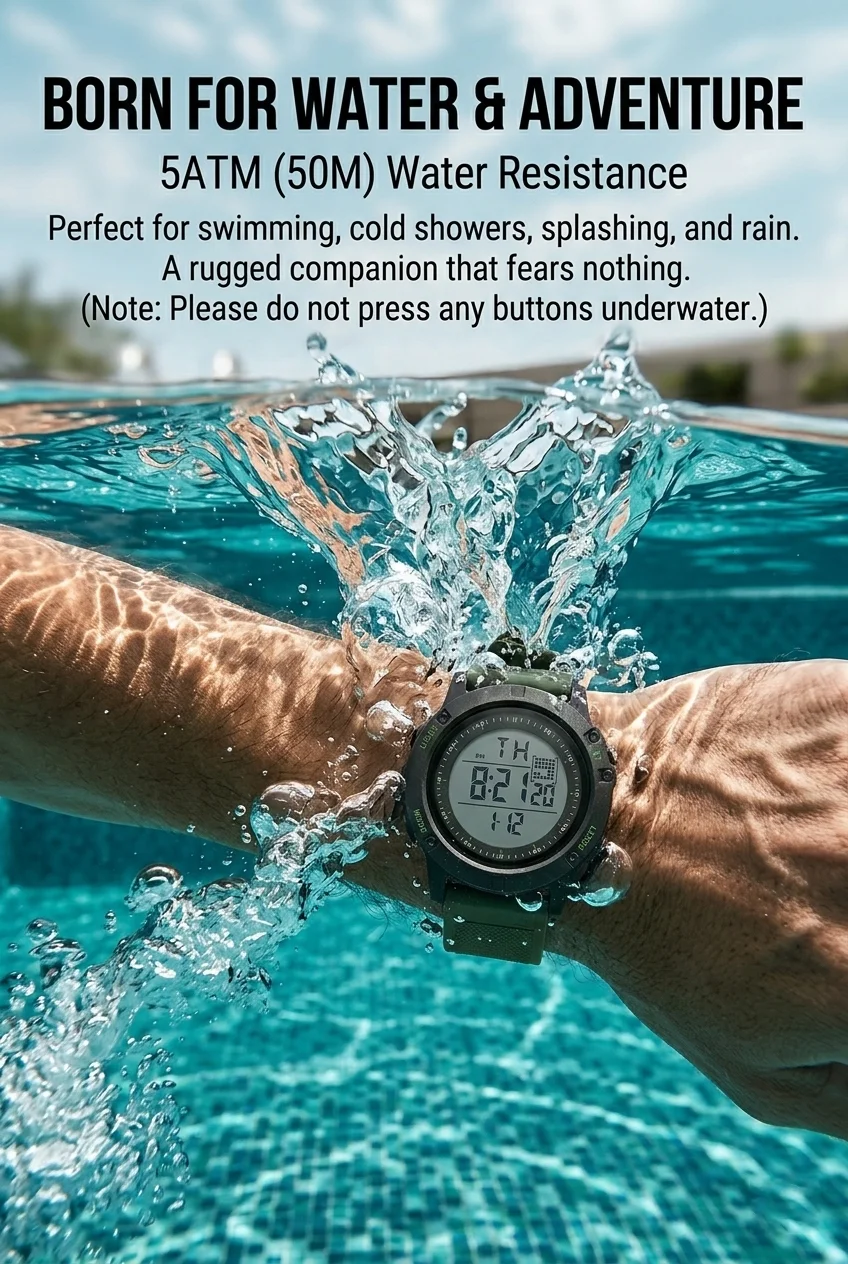 Men Watches Outdoor Sport Waterproof Digital Watch for Men Large LED Dial Fashion Khaki Military Wristwatch Relogio Masculino