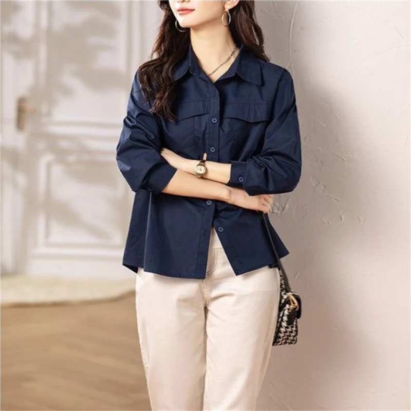 

Elegant Women's Shirt OL Ladies Blouse Casual Long Sleeve Solid Color Shirts Cotton Blous Work Top Patchwork Female Shirt