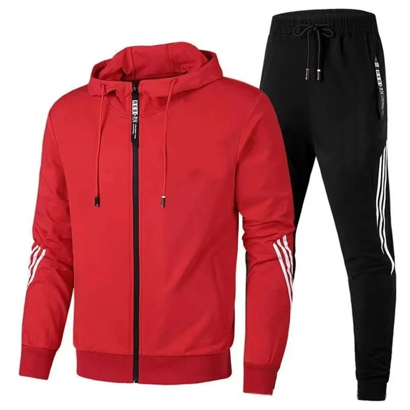 New 2024 Men\'s hoodie pants two-piece solid color hoodie jacket sports zipper sports wear jogging men\'s gym clothes