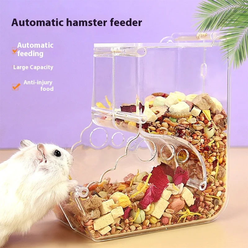 

Acrylic Gravity Feeder - Visible Food Tank & Anti-Scatter Design, Capacity for Hamster/Rabbit/Bear, BPA-Free Anti-Mold Hopper
