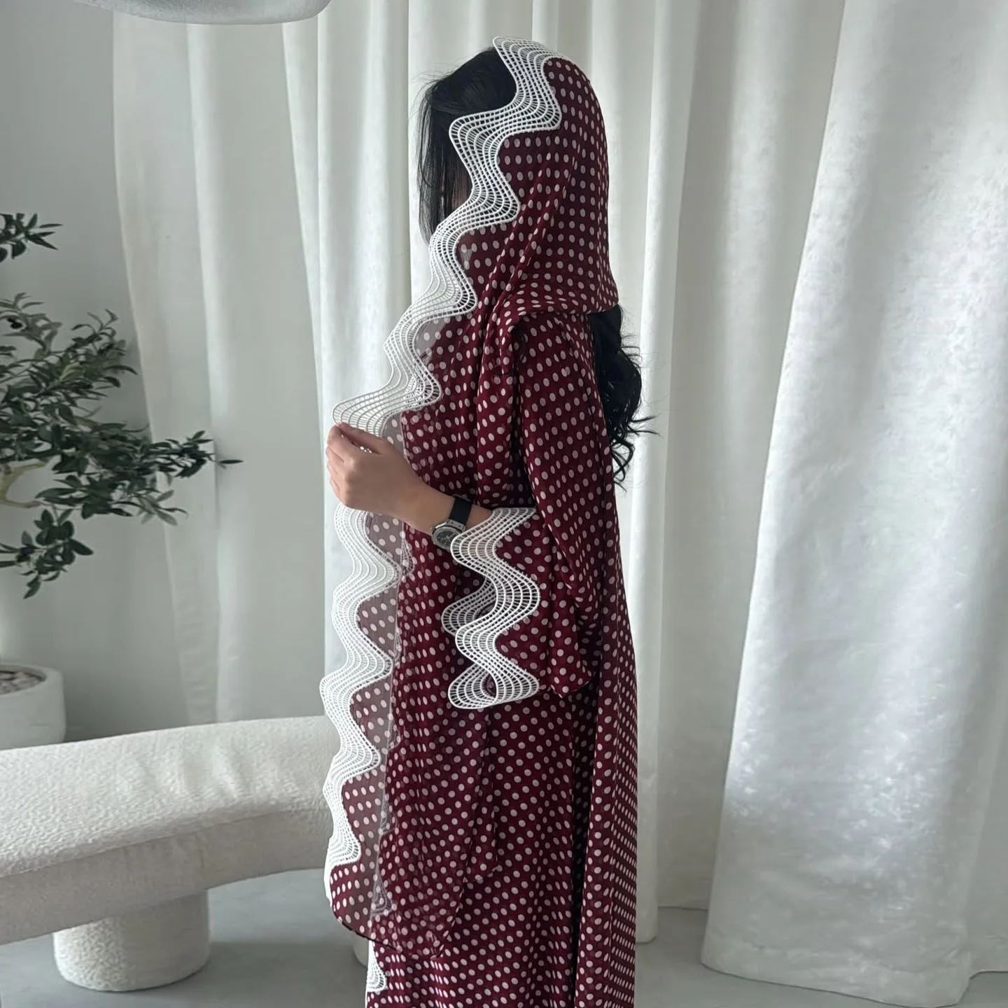 Polka Dot Abaya Hijab Dress Dubai Women Muslim Kimono Cardigan Turkey Kaftan Ramadan Modest Robe Kebaya Islam Jalabiya Caftan