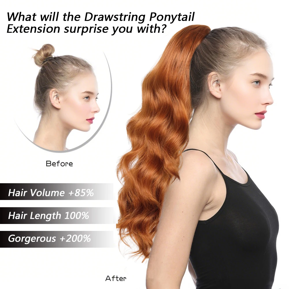 Alileader Synthetic 24 Inch Long Wavy Curly Ponytail Drawstring Ponytail Clip In Hairpiece Black Blonde Ponytail For Women image 6
