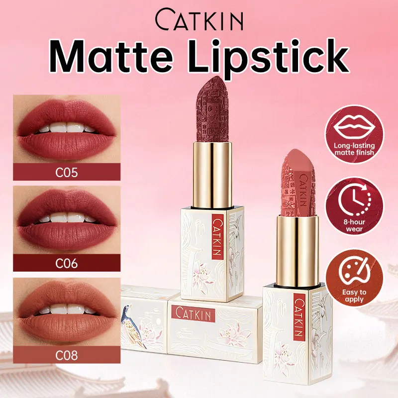 CATKIN Dreamworld Carving Lipstick, 3PCS,Waterproof Long Lasting Satin Nourish Moisturizing Smooth Soft 0.13 Ounce-Chinese Style