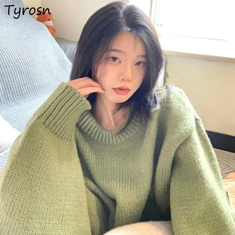 Pullovers Women Sweater Vintage Soft Harajuku Baggy O-neck Casual Japanese Style Literary Cozy Autumn Knitting Classic Simple