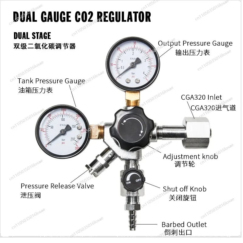 For Beer Brewing Equipment Draft Beer Machine Double Stage Carbon Dioxide Regulator Pressure  Meter Pressure Reducing Valve G5/8