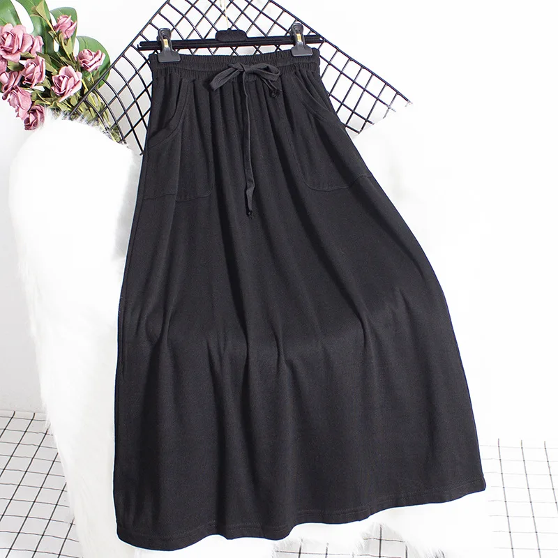 Grey Half Skirt for Women 2024 Autumn/Winter New Elastic Waist Slimming Leisure Sports Style Over Knee Long Skirt