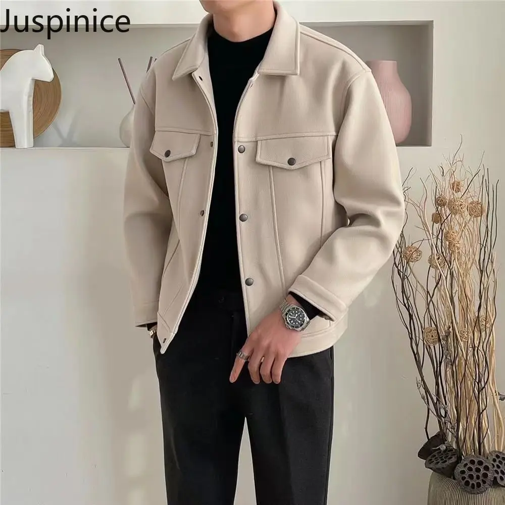 

Autumn Winter Thickened Woolen Jackets Fashion Men's Handsome Casual Loose High Street Jacket Tops Men Overcoat Male Clothes