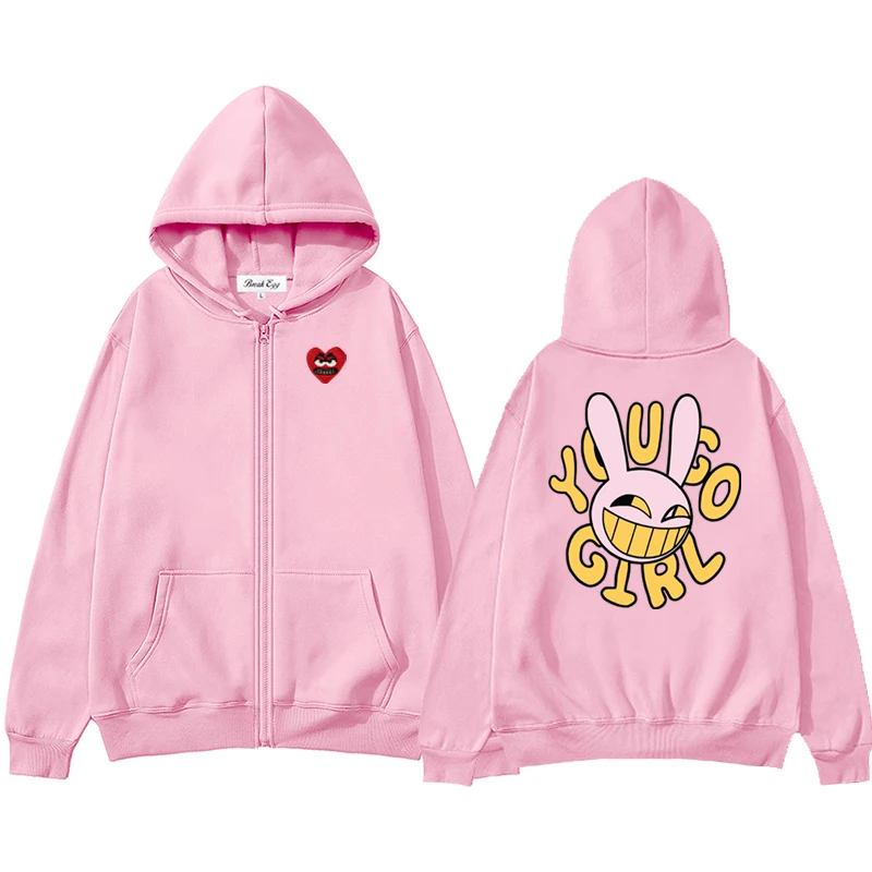 

The Amazing Circus Rabbit Print Men Women Zipper Hoodie Cool Snag Heart Embroidery Polyester Pocket Loose Thin Autumn Sweater