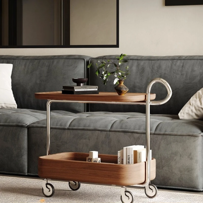 Medieval walnut moving side few with wheels dining cart trolley sofa side table small coffee table