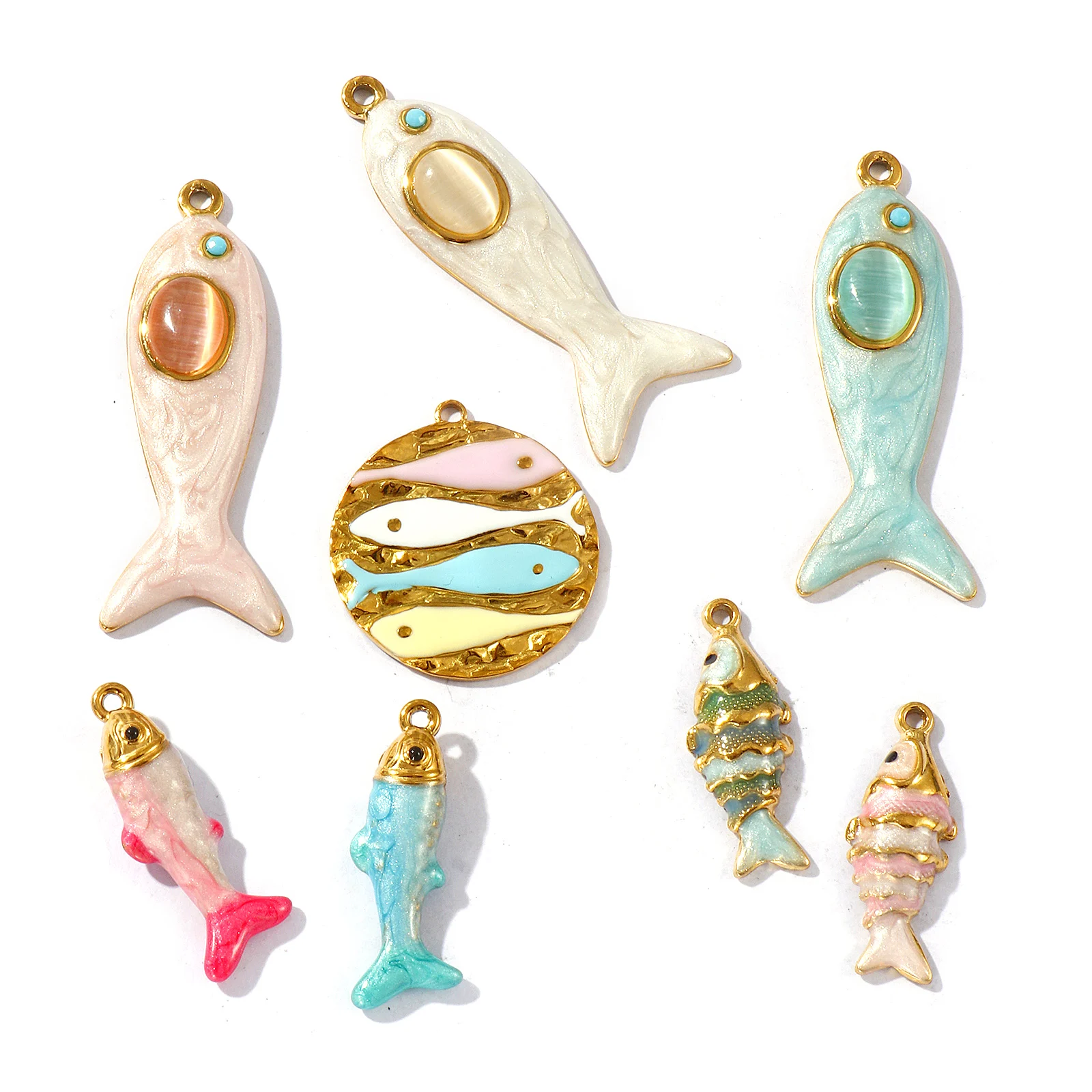 2 PCs Ocean Charms 18K Gold Plated Enamel Fish Shaped 304 Stainless Steel Pendant For DIY Necklace Jewelry Making Findings image 6