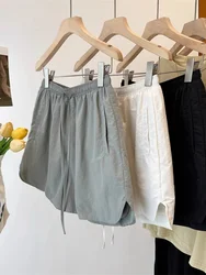 Korean Sle High Waist Wide Leg ort Pants Women's Summer New Loose Simple Long Leg Lengthening down Split Casual Pants