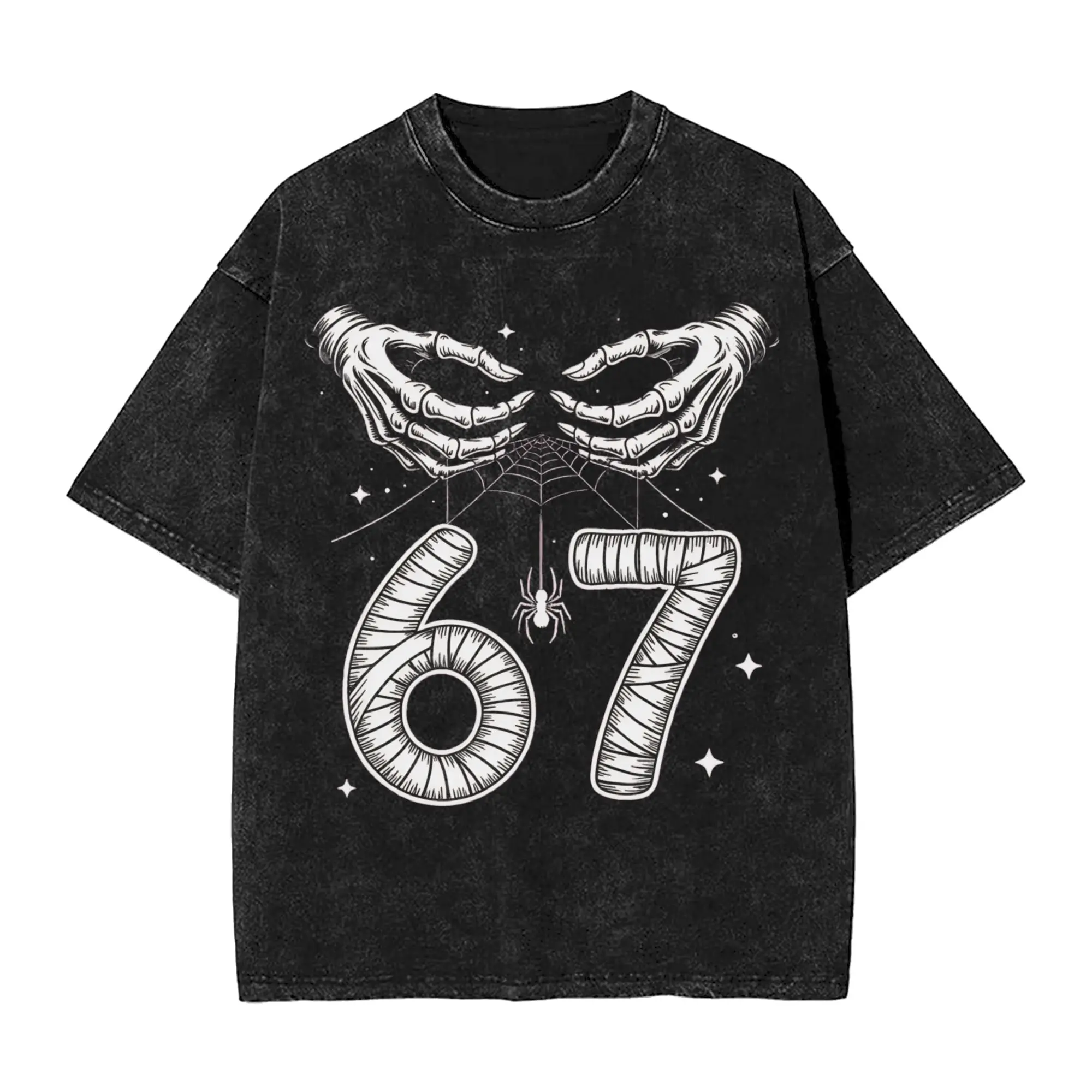 Men's Skeleton Hand Holding 67 Meme T Shirts  Tops Beach Y2K Fun Short Sleeve T-Shirt O Neck Harajuku Print Tee Shirt Hot Sale