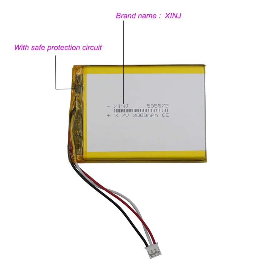 充電式リチウムポリマー電池,3ピンコネクタ,ntc,3線式サーミスター,505573,jst,3.7v,3000mah,11.1wh,2.0mm