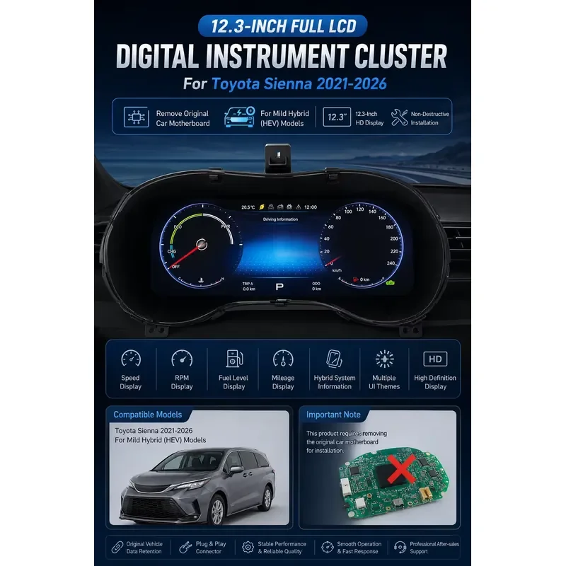 12.3 Inch Full LCD Digital Instrument Cluster for Sienna 2021-2026 HEV Mild Hybrid