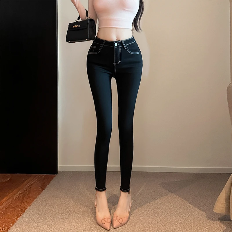 2024 nuovi pantaloni Capri da donna elastici a vita alta slim fit coreani Sle Faionable e dimagranti jeans lunghi Bla