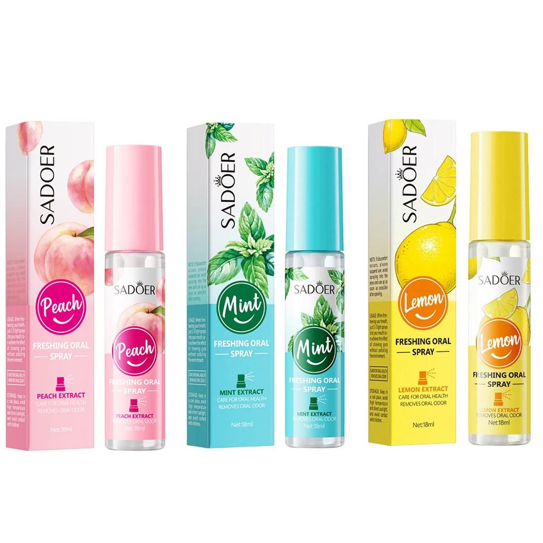 

Портативный спрей для дыхания, 18 мл, персиковый спрей для полости рта, спрей для рта с лимонной и мятой, освежители дыхания для взрослых, длительное освежение