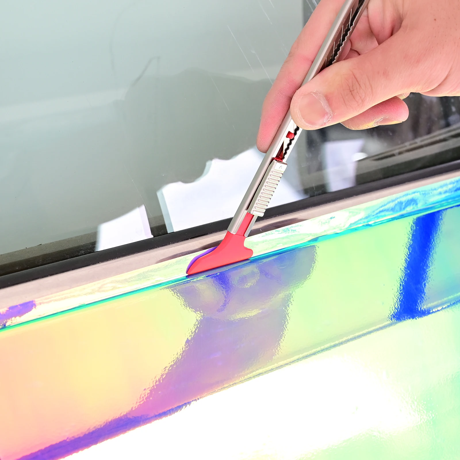 FOSHIO Knife Tucking Squeegee 2-In-1 Car Tinting Tool Curves Slot Vinyl Wrap Carbon Fiber Film Install Detailed Trimming Scraper
