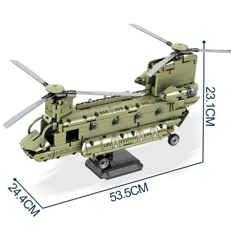 Military CH-47 Chinook Transport Helicopter Model Building Blocks WW2 Weapon Airplane Bricks Set Children Toys Boyfriend Gifts