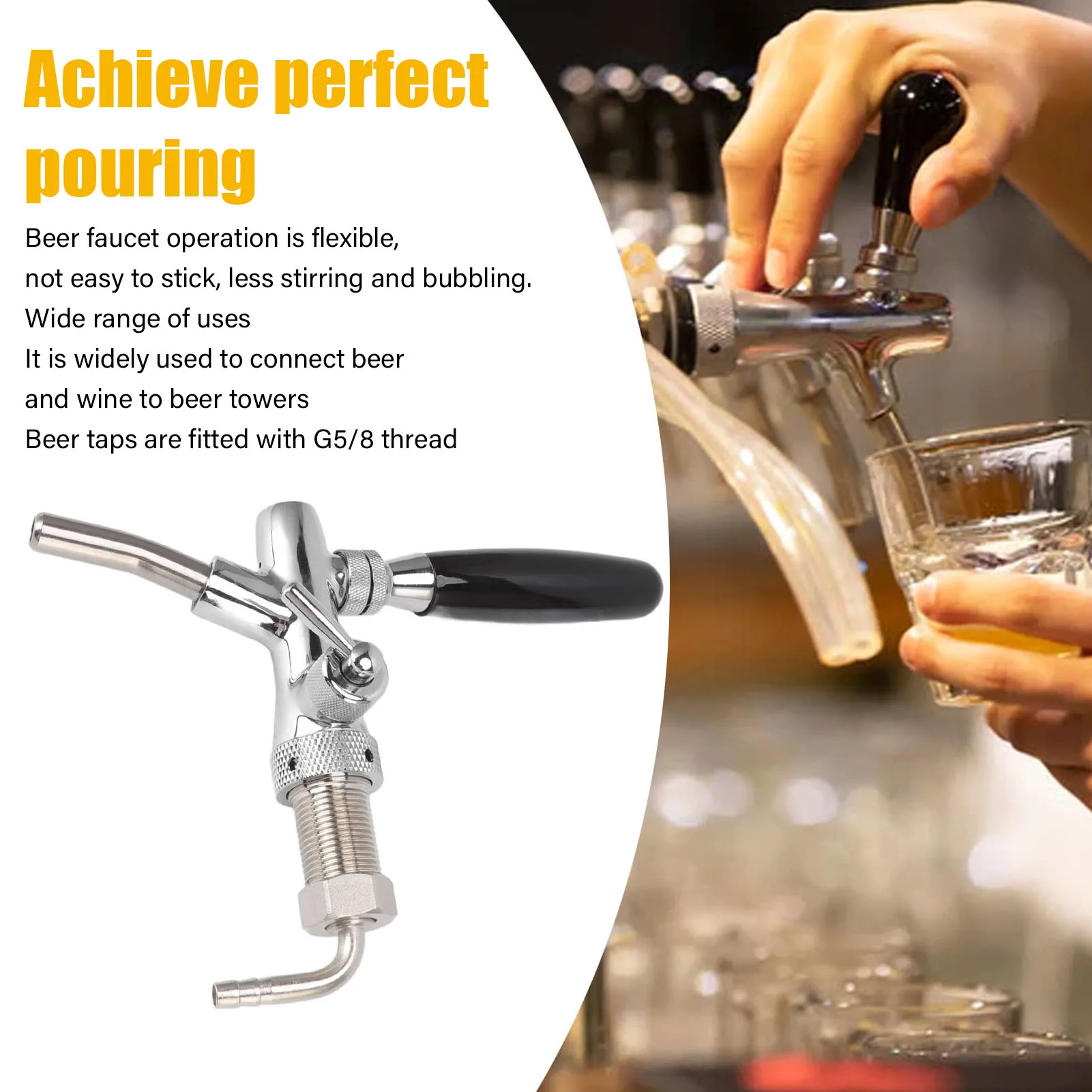 

G5/8 Beer Tap Faucet Stainless Steel 304 Draft Beer Dispenser Faucet Beer Flow Control Tool for Bar