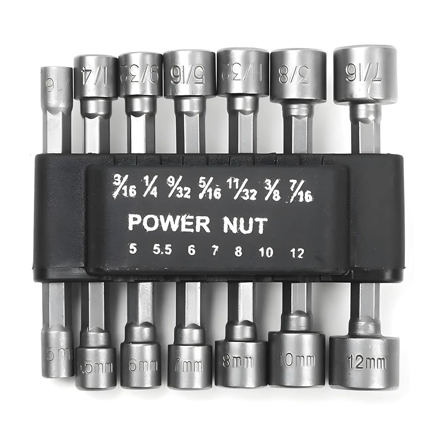 Juego de brocas hexagonales magnéticas de 14 piezas: destornillador de tuerca de cambio rápido de acero Cr-V de tamaños métricos de 5-12 mm y SAE para destornilladores eléctricos/manuales