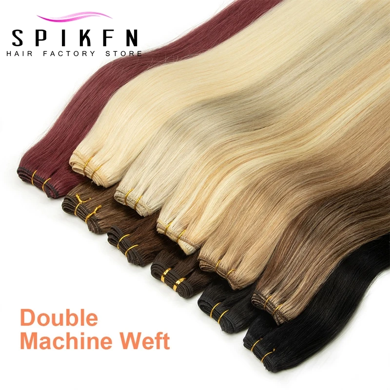 SPIKFN Burgundy Red Human Hair Weft 12"-24" Natural Straight Weft Hair Extensions Sew In Hair Extensions Hair Bundles Wefts 50g