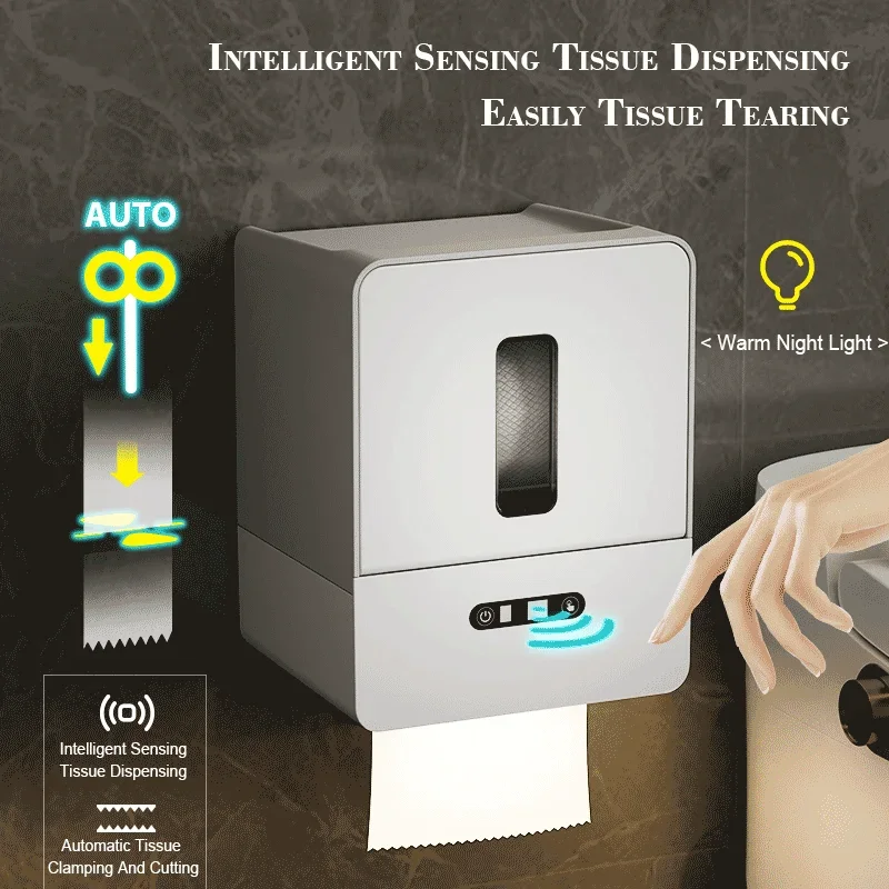 Smart Sensor Tissue Box Waterproof Bathroom Intelligent Induction Paper Holder Wall Mounted Toilet Paper Box