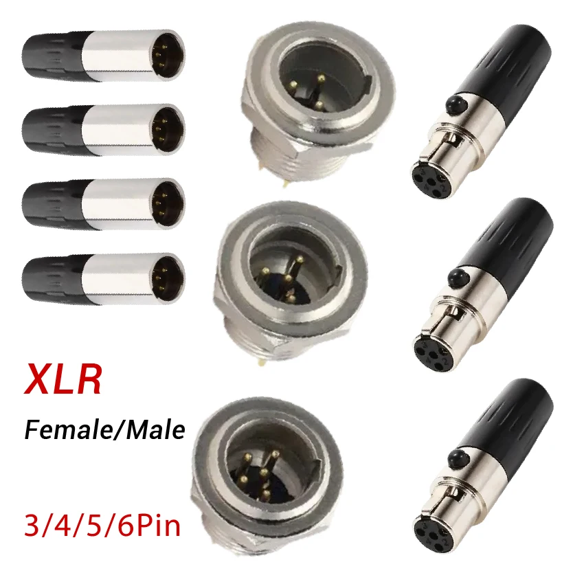 

Solder Type Male Female Plug 3/4/5/6Pin Cable Connector XLR Mini Microphone Audio Socket