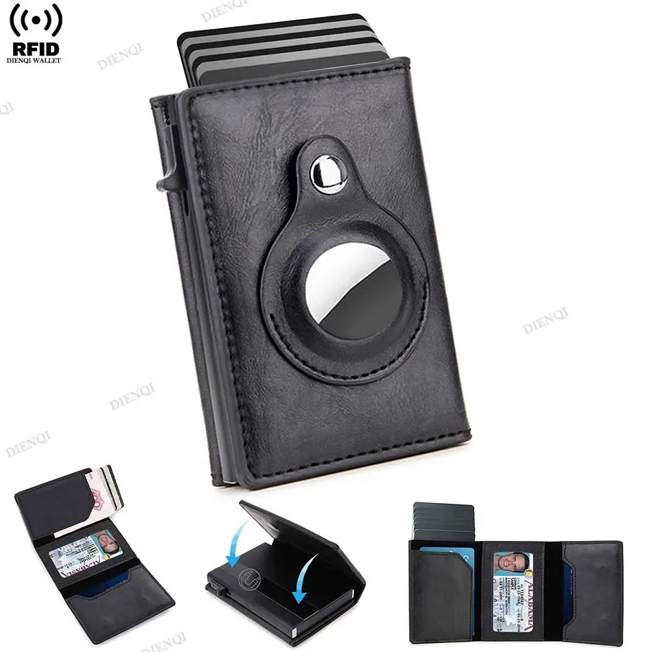 AirTag Wallet for Men Pop Up Bank Credit Card Holder Wallet for Apple Air Tag RFID Blocking Minimalist Smart Cash Coin Purse