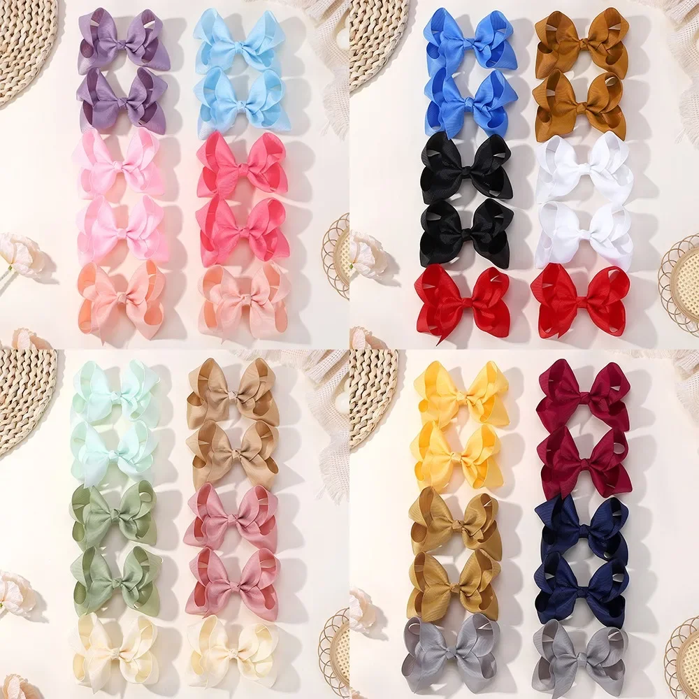 10Pcs 4inch Ribbon Bows Hair Clip Set Solid Color Cheer Bowknot Hairgripes for Children New Color Clips Wholesale Classic Gifts