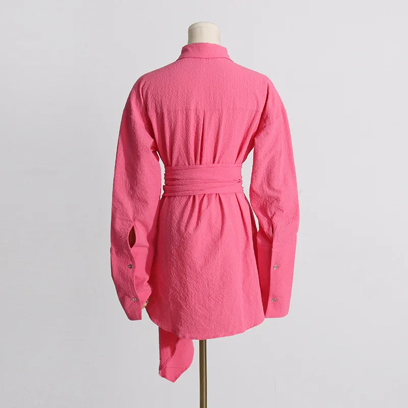 HKSH Spring Autumn New Women's Shirt Solid Color Belt Waist Cinching Versatile Elegant Trendy Blouse Fashion Casual Tops HK15526