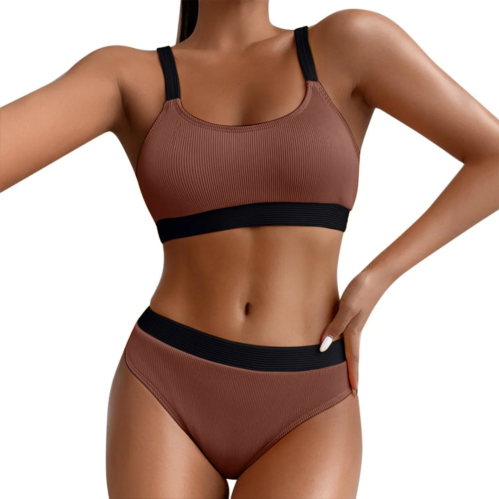 Dames Badpak Mouwloze Brede Schouderbanden Hoge Taille Bikini Effen Kleur Ademende Comfort Badmode Strand Zomer 2024