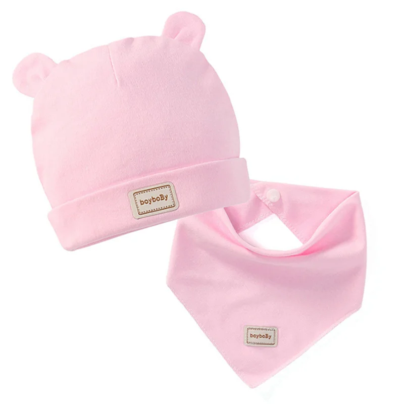 Cute Kids Hat Cap with Bibs Candy Solid Colors Boys Girls Baby Beanies Hats Cotton Born Baby Hat Bibs Toddler Infant Caps