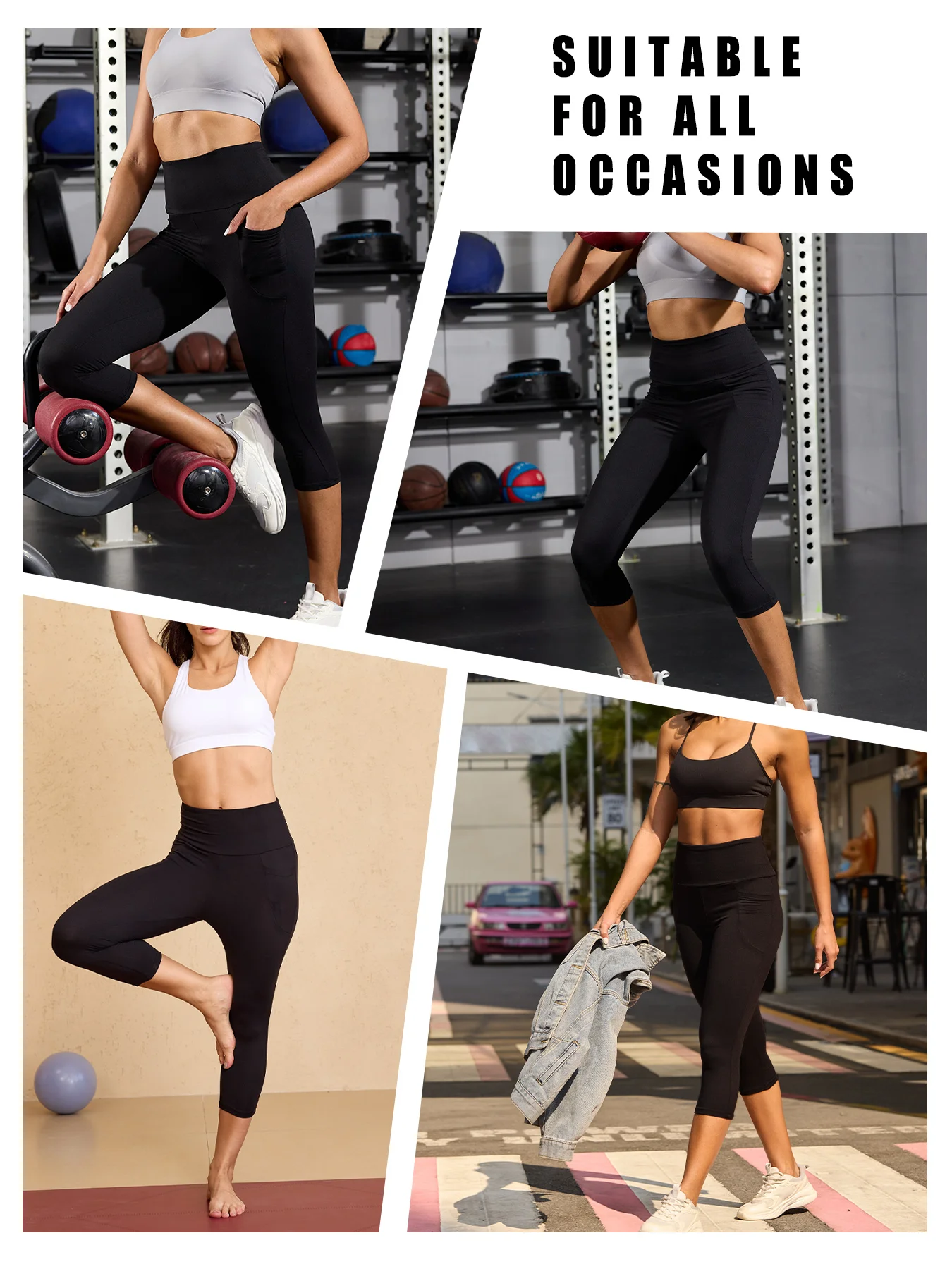 Lot de 3 shorts de motard taille haute pour femmes, avec poches, contrôle du ventre, entraînement, course à pied, Yoga, Push Up, Gym, Fitness