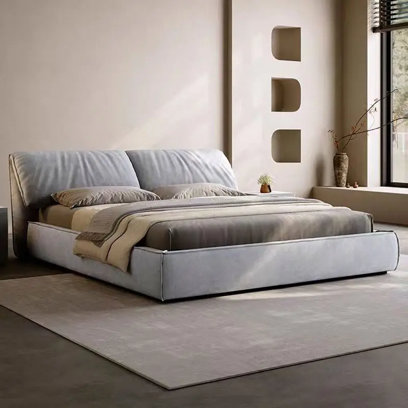 uy-2026  Best Price Modern Genuine Leather Upholstery Storage Tech Fabric Down Soft Solid Wood Frame Double Bed-