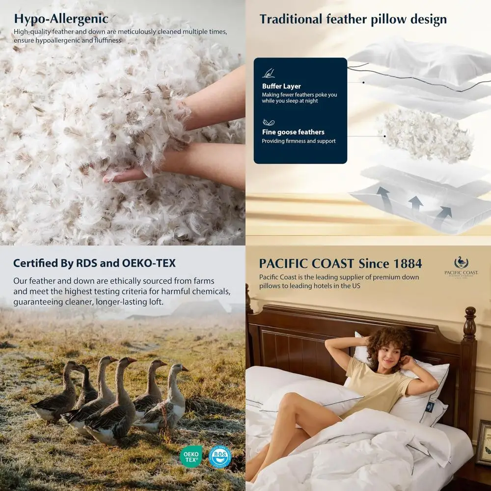 

Cushty Goose Down Pillow with 100% Cotton Cover - Firm Support for Comfortable Sleep