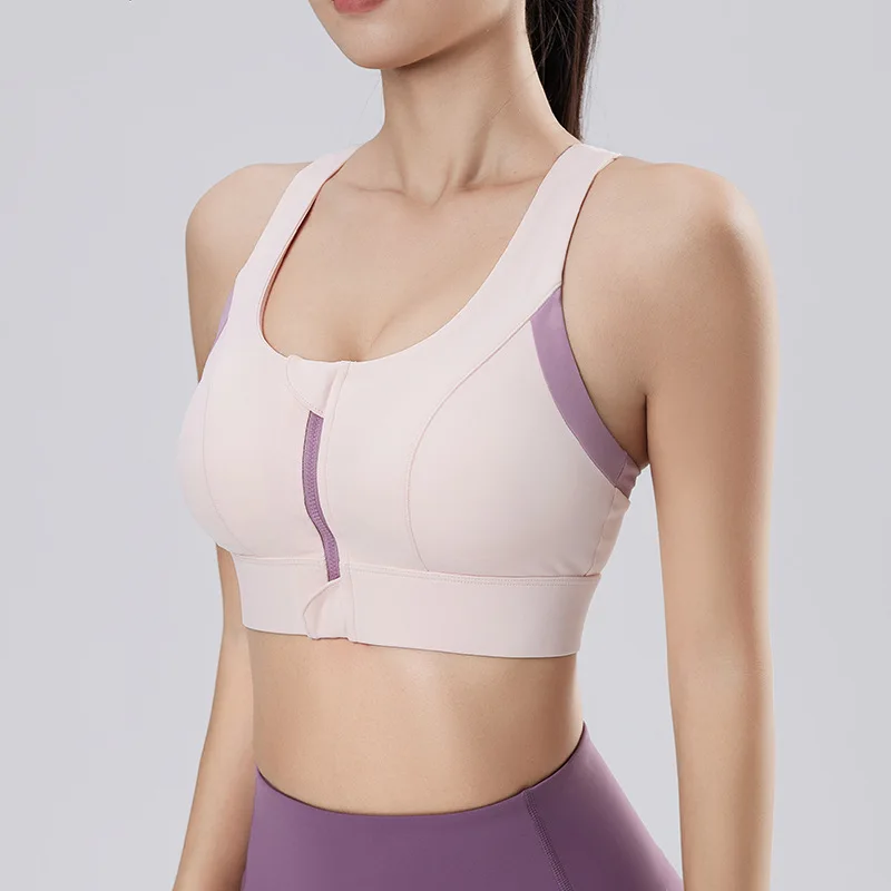 Women Sport Bras Front Zipper Yoga Bra High Impact Shockproof Workout Underwear Padded Running Tank Tops Gym Fitness Vest Female