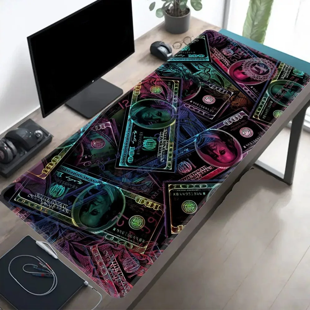 

Неоновый коврик для мыши с символом доллара XXL, увеличенный, нескользящий, резиновый, для игрового стола, ПК, ноутбука