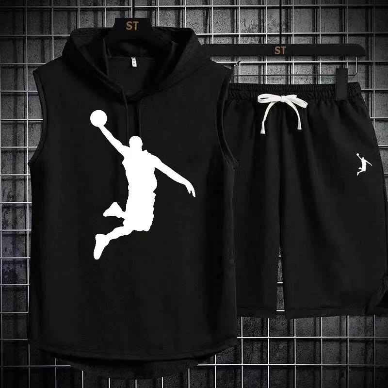 Summer Men\'s Two Piece Set CasualT-Shirt and Shorts Set Mens Sports Suit Fashion Short Sleeve Tracksuit Hooded T-shirt