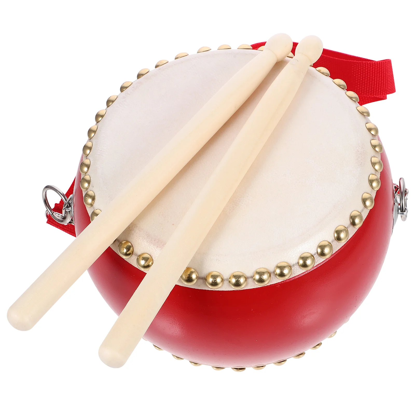 Wooden Drum Percussion Instrument Children Drum Toy Performance Prop with Sticks and Straps (15cm)