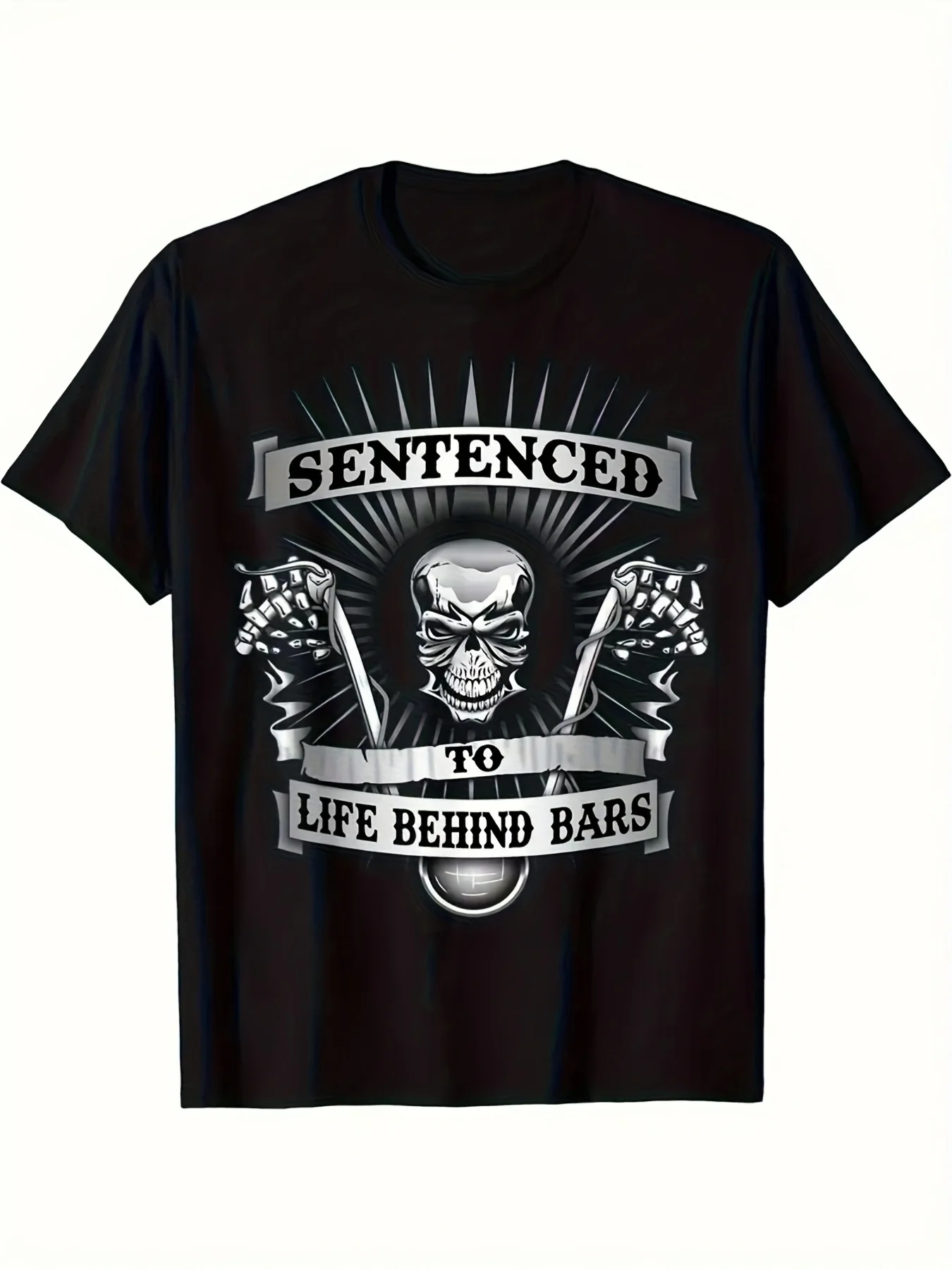 “Born in a prison, grown up to be a boss” motorcycle skull pendant, oversized motorcycle T-shirt, black men's gift