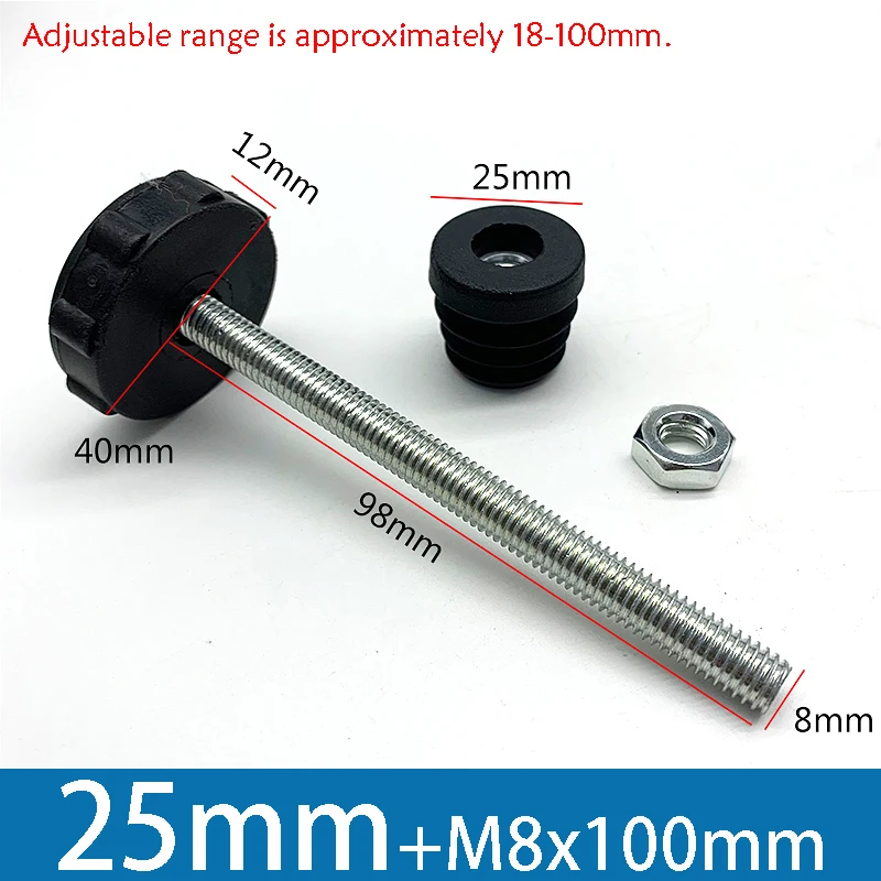 1-10 Stuks Tafelpoot Plug Met Moer en Verstelbare Voeten M8/M0x50/100mm Zwart Vierkant/Rond Meubilair Rek In Hoogte Verstelbare Voet Cup