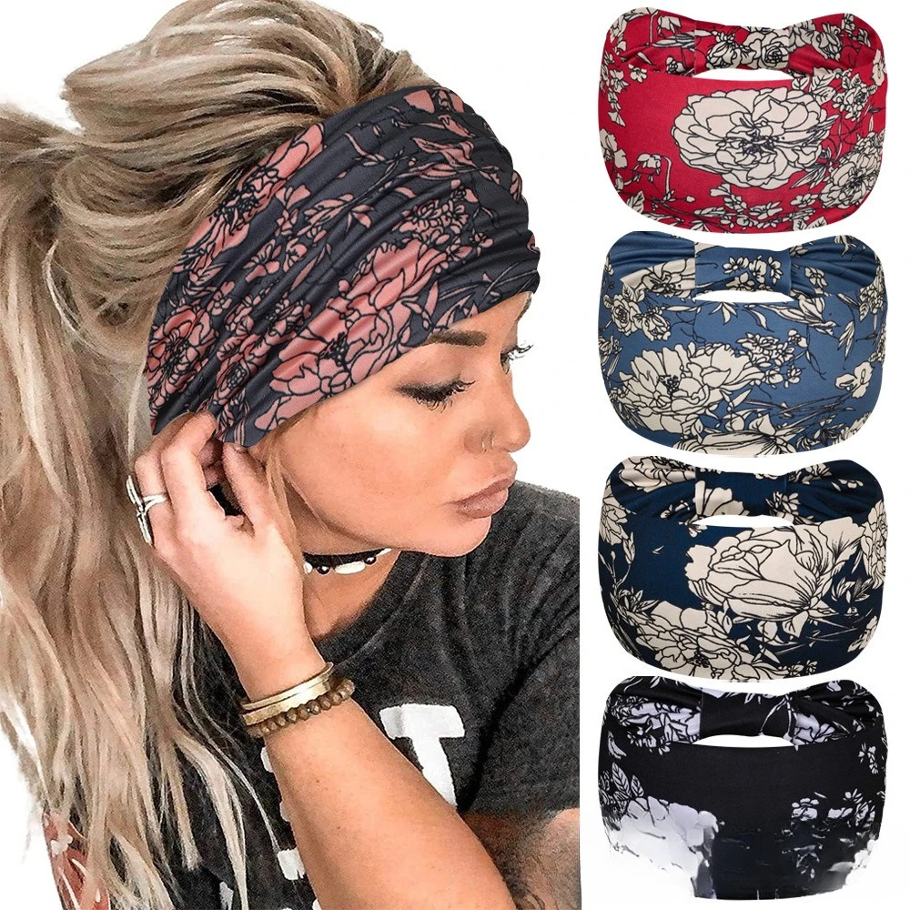 

Yoga Headband Sweat Absorbent Stretchy Cotton Sports Hairband for Women