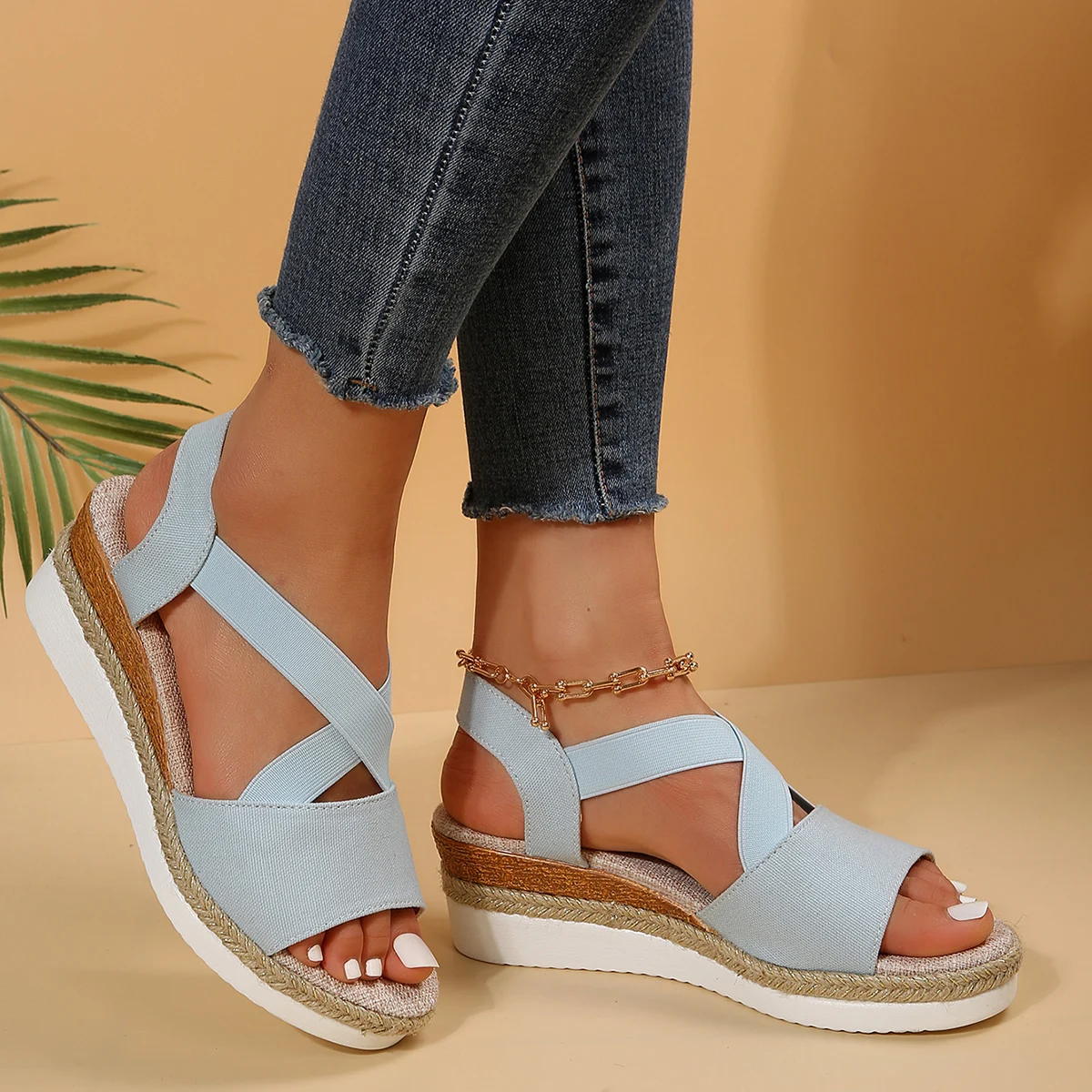 Damskie sandały na koturnie z odkrytymi palcami 2024 letnie Plus Size espadryle sandały dla kobiet Retro Outdoor Ladies Casual Shoes