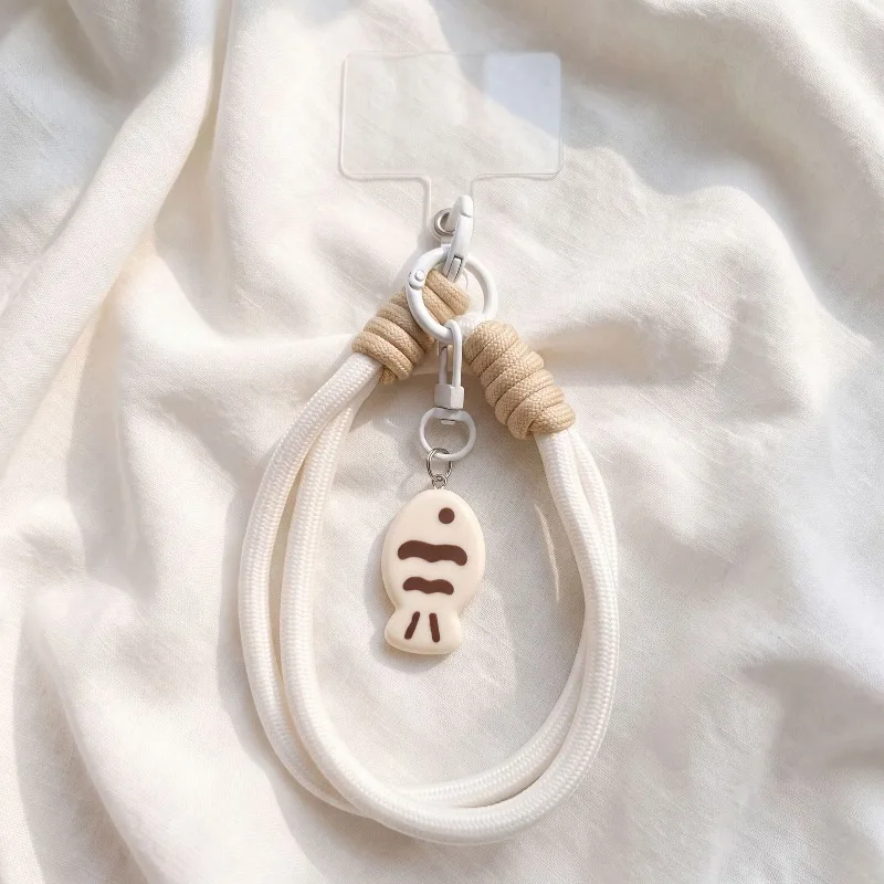 Cute Cat Charm Phone Lanyard, Braided Wrist Strap with Metal Clasp, Detachable Card Clip for Phone Case, Anti-Lost Gift