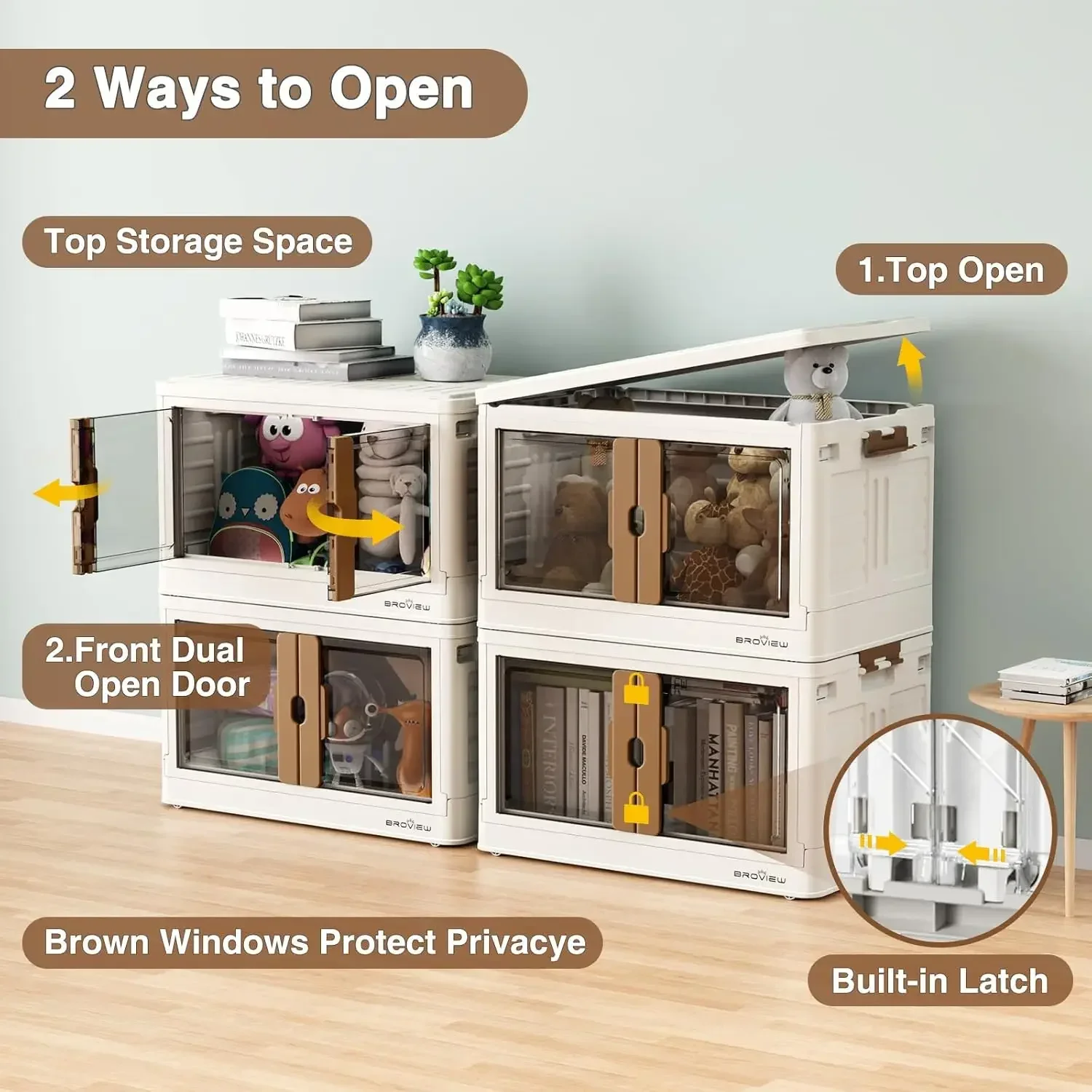 Stackable Storage Bins with Lids, 104 Gal Closet Organizers with Wheels, Open Front Collapsible Storage Boxes, Plastic Foldable